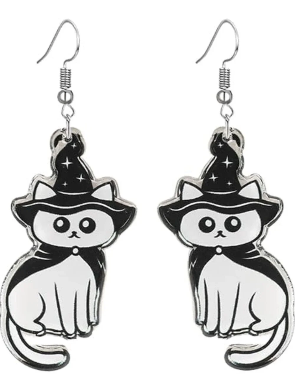 Cute Black & White Cat Witch Earrings for Pets Cat